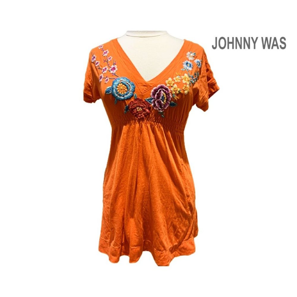 NICE Johnny Was LA Orange Knit Embroidered Cotton Tunic Mini Dress